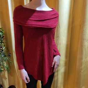Cowl or Off Shoulder Tunic Sweater Small Red